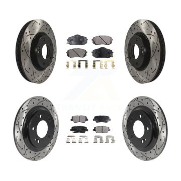 Front Rear Coated Drilled Slotted Disc Brake Rotors Semi-Metallic Pad Kit For Kia Soul EV KDF-101028