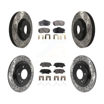 Front Rear Coated Drilled Slotted Disc Brake Rotors Semi-Metallic Pad Kit For Kia Soul EV KDF-101029