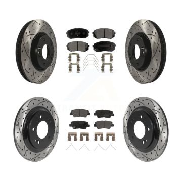 Front Rear Drilled Slot Disc Brake Rotors Semi-Metallic Pad Kit For 2017-2019 Kia Soul EV KDF-101030