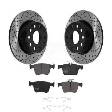 Rear Coated Drilled Slot Disc Brake Rotor Semi-Metallic Pad Kit For Volkswagen Jetta Taos KDF-101037
