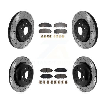 Front Rear Drilled Slot Brake Rotor Semi-Metallic Pad Kit For 18-20 Jeep Wrangler Rubicon KDF-101041