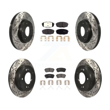 Front Rear Drill Slot Disc Brake Rotors Semi-Metallic Pad Kit For Hyundai Kona Kia Seltos KDF-101044
