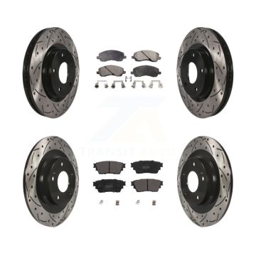Front Rear Drilled Slot Disc Brake Rotor & Semi-Metallic Pad Kit For Mitsubishi Outlander KDF-101047