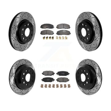 Front Rear Drill Slot Brake Rotor Semi-Metallic Pad Kit For 2018-2020 Jeep Wrangler Sport KDF-101067
