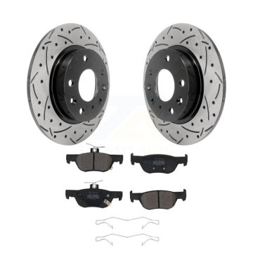 Rear Coated Drilled Slot Disc Brake Rotor & Semi-Metallic Pad Kit For Mazda 3 CX-30 Sport KDF-101082