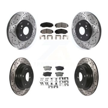 Front Rear Coated Drilled Slotted Disc Brake Rotor Semi-Metallic Pad Kit For Honda Accord KDF-101088