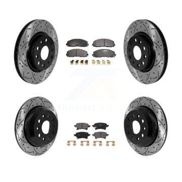 Front Rear Coated Drilled Slot Disc Brake Rotor & Semi-Metallic Pad Kit For Jeep Wrangler KDF-101100