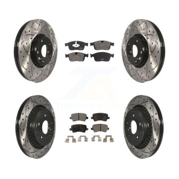 Front Rear Coated Drilled Slotted Disc Brake Rotor & Semi-Metallic Pad Kit For Volvo XC60 KDF-101102