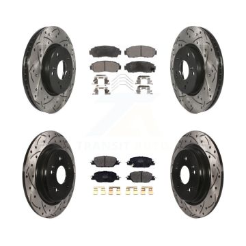 Front Rear Coated Drilled Slotted Disc Brake Rotor & Semi-Metallic Pad Kit For Honda CR-V KDF-101105