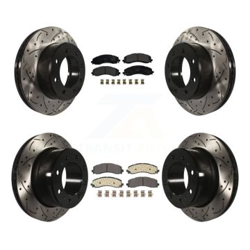 Front Rear Coated Drilled Slot Disc Brake Rotor & Semi-Metallic Pad Kit For Ram 2500 3500 KDF-101114