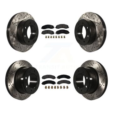 Front Rear Coated Drilled Slotted Disc Brake Rotor And Semi-Metallic Pad Kit For Ram 3500 KDF-101115