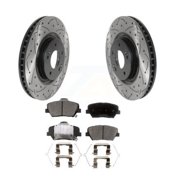 Front Coated Drill Slot Disc Brake Rotor Semi-Metallic Pad Kit For 2019-2022 Hyundai Nexo KDF-101122