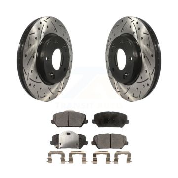 Front Coated Drilled Slotted Disc Brake Rotor Semi-Metallic Pad Kit For 2014 Kia Forte LX KDF-101123