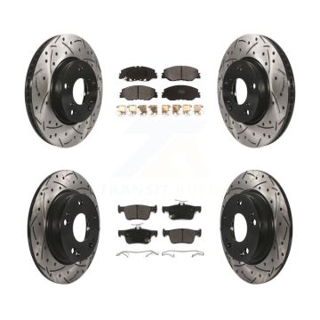 Front Rear Coated Drilled Slotted Disc Brake Rotors Semi-Metallic Pad Kit For Honda Civic KDF-101124