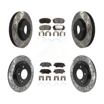 Front Rear Coated Drilled Slot Disc Brake Rotors Semi-Metallic Pad Kit For Hyundai Sonata KDF-101129