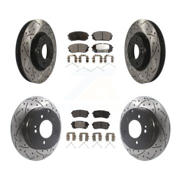 Front Rear Coated Drilled Slot Disc Brake Rotors Semi-Metallic Pad Kit For Hyundai Sonata KDF-101130