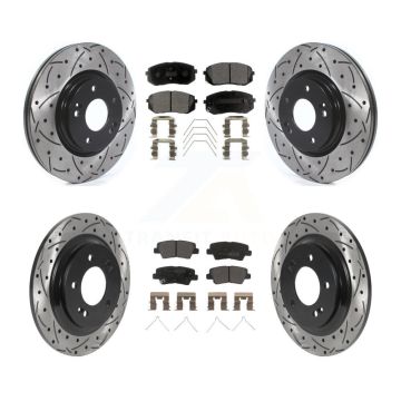 Front Rear Coat Drill Slot Disc Brake Rotors Semi-Metallic Pad Kit For Hyundai Elantra GT KDF-101135