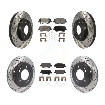 Front Rear Coated Drill Slot Disc Brake Rotors Semi-Metallic Pad Kit For Hyundai Veloster KDF-101137