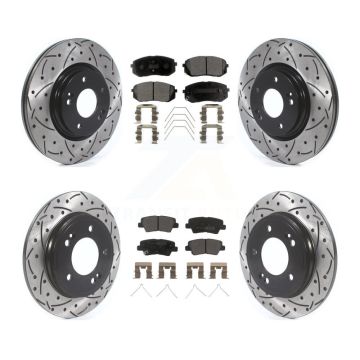 Front Rear Drilled Slot Brake Rotors Semi-Metallic Pad Kit For Kia Forte Hyundai Veloster KDF-101138