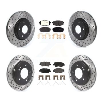Front Rear Coat Drill Slot Disc Brake Rotor Semi-Metallic Pad Kit For 2020 Kia Forte 1.6L KDF-101141