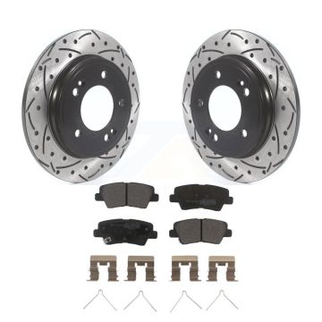 Rear Drilled Slot Disc Brake Rotor & Semi-Metallic Pad Kit For Kia Forte Hyundai Veloster KDF-101144