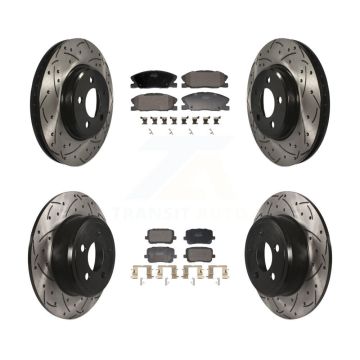 Front Rear Coated Drilled Slot Disc Brake Rotor & Semi-Metallic Pad Kit For Dodge Charger KDF-101164