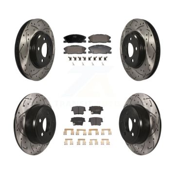 Front Rear Coated Drilled Slot Disc Brake Rotor & Semi-Metallic Pad Kit For Dodge Charger KDF-101165