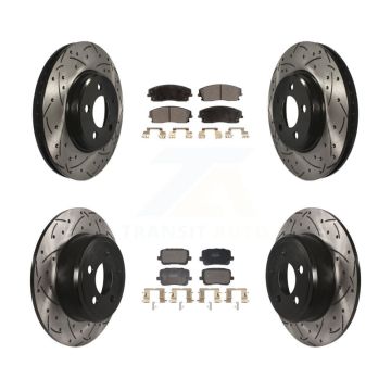 Front Rear Coated Drilled Slot Disc Brake Rotor & Semi-Metallic Pad Kit For Dodge Charger KDF-101166