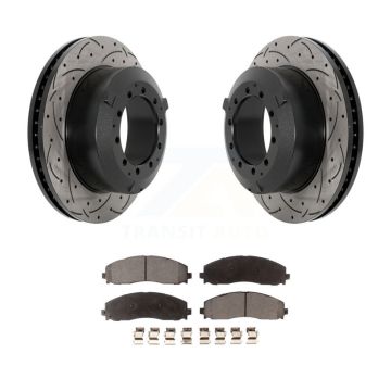 Rear Drill Slot Brake Rotor Semi-Metallic Pad Kit For Ford F-350 Super Duty Cab & Chassis KDF-101172