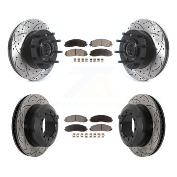 Front Rear Drilled Slot Disc Brake Rotors Semi-Metallic Pad Kit For Ford F-350 Super Duty KDF-101174