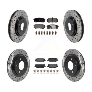 Front Rear Drilled Slot Disc Brake Rotors Semi-Metallic Pad Kit For Hyundai Sonata Kia K5 KDF-101176