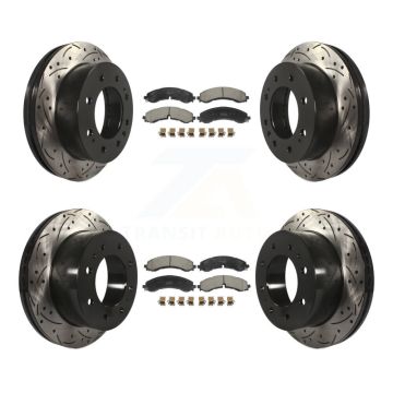Front Rear Drill Slot Brake Rotors Semi-Metallic Pad Kit For GMC Chevrolet Sierra 2500 HD KDF-101181