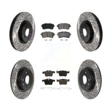 Front Rear Coated Drilled Slot Disc Brake Rotor & Semi-Metallic Pad Kit For Jaguar E-Pace KDF-101185