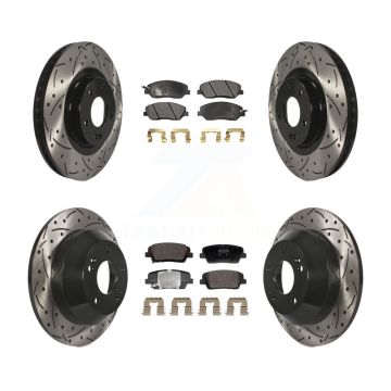 Front Rear Drill Slot Disc Brake Rotor Semi-Metallic Pad Kit For Hyundai Santa Fe XL 3.3L KDF-101186