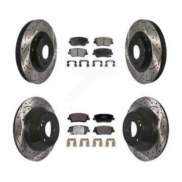 Front Rear Drilled Slot Brake Rotors Semi-Metallic Pad Kit For Hyundai Santa Fe Sport Kia KDF-101187