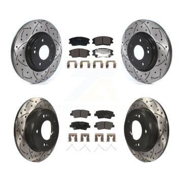 Front Rear Coated Drilled Slotted Disc Brake Rotor And Semi-Metallic Pad Kit For Kia Soul KDF-101188