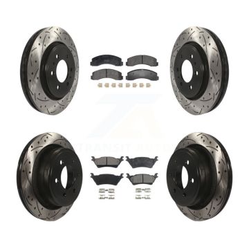 Front Rear Coated Drilled Slotted Disc Brake Rotor & Semi-Metallic Pad Kit For Ford F-150 KDF-101194