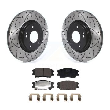 Front Coated Drilled Slotted Disc Brake Rotors And Semi-Metallic Pads Kit For Kia Soul EV KDF-101200