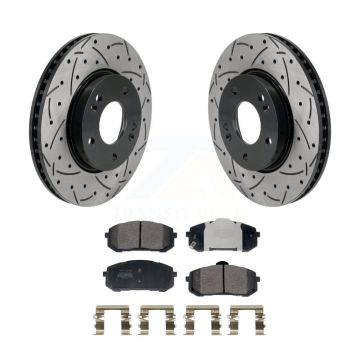 Front Coated Drilled Slotted Disc Brake Rotor & Semi-Metallic Pad Kit For Hyundai Elantra KDF-101209