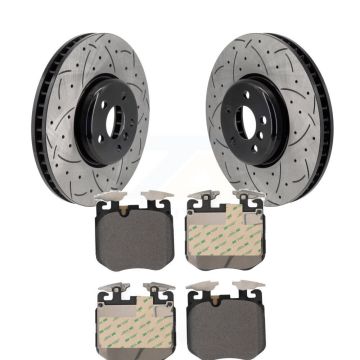 Front Coated Drilled Slot Disc Brake Rotor Semi-Metallic Pad Kit For 2019 BMW 540i xDrive KDF-101227