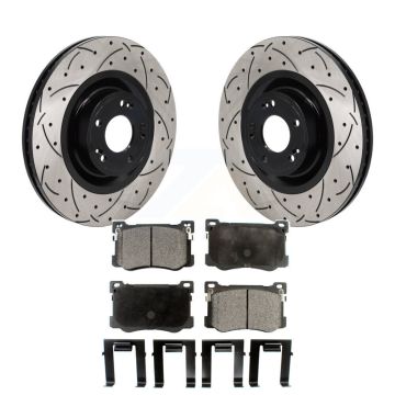 Front Coat Drill Slot Disc Brake Rotor Semi-Metallic Pad Kit For Hyundai Genesis G80 5.0L KDF-101236