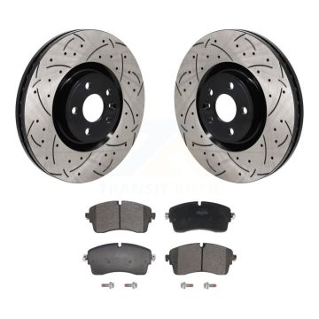 Front Drilled Slot Brake Rotor & Semi-Metallic Pad Kit For Land Rover Range Evoque Jaguar KDF-101237