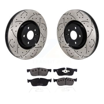 Front Coat Drill Slot Disc Brake Rotors Semi-Metallic Pad Kit For 2018 Jaguar E-Pace Base KDF-101238