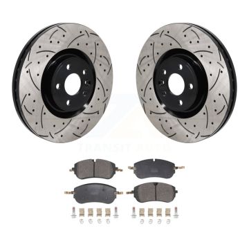 Front Drill Slot Brake Rotors Semi-Metallic Pad Kit For Land Rover Range Evoque Discovery KDF-101239