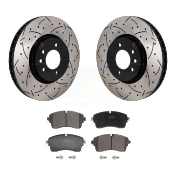 Front Drilled Slot Disc Brake Rotors Semi-Metallic Pad Kit For Land Rover Discovery Range KDF-101240