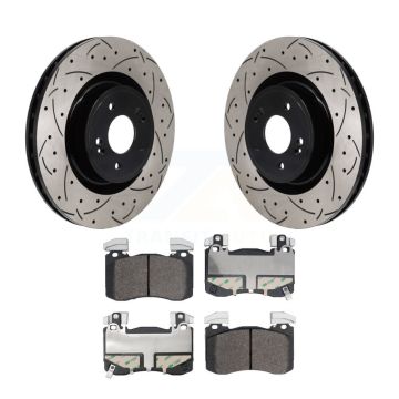 Front Coat Drill Slot Disc Brake Rotors Semi-Metallic Pad Kit For Genesis G70 Kia Stinger KDF-101243