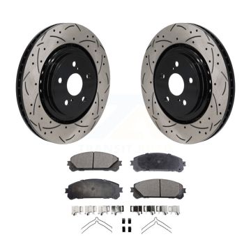 Front Drilled Slot Disc Brake Rotor Semi-Metallic Pad Kit For 2020-2022 Toyota Highlander KDF-101245