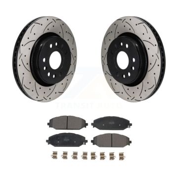 Front Drilled Slot Brake Rotor & Semi-Metallic Pad Kit For Ram 1500 Jeep Wagoneer Grand L KDF-101251