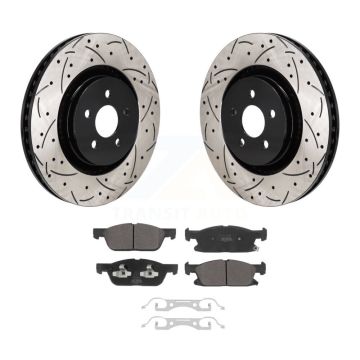 Front Coat Drill Slot Disc Brake Rotor Semi-Metallic Pad Kit For 2019-2024 Ford Edge 2.7L KDF-101254