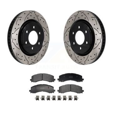 Front Drill Slot Disc Brake Rotors Semi-Metallic Pad Kit For Ford F-150 Bronco Expedition KDF-101256